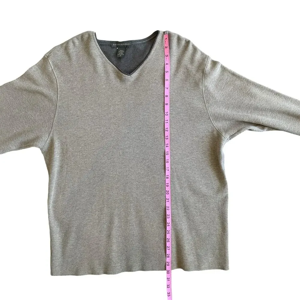 Banana Republic Mens 100% Cotton V-neck Long Sleeve Sweater Shirt Beige Size XL